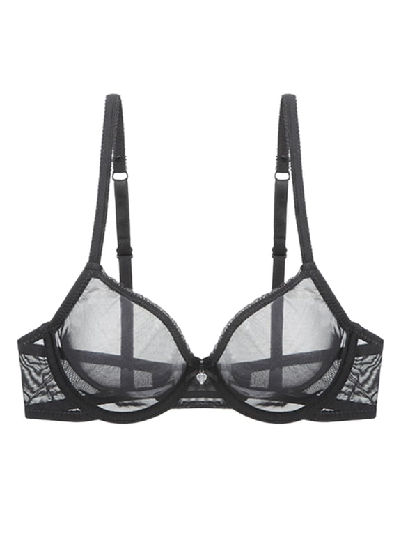 ,Women's Sexy Sheer See Through Bras Unlined Underwire Lace Mesh Non-padded Ultra Thin Clear Bralette Black 3XL-42