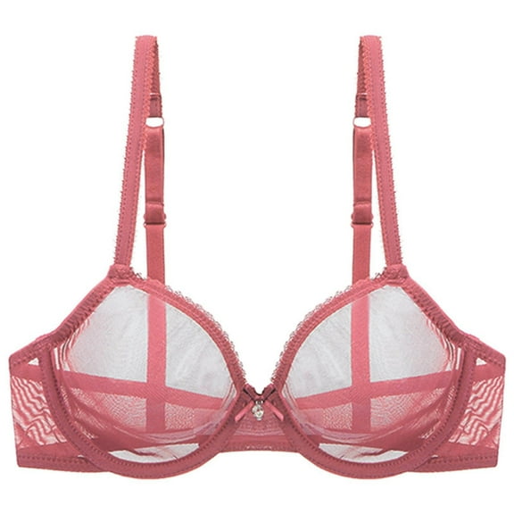 khonts,Women's Sexy Sheer See Through Bras Unlined Underwire Lace Mesh Non-padded Ultra Thin Clear Bralette Red L-36