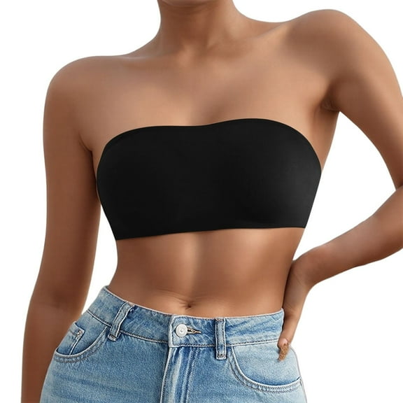 khonts,Women's Smoothing Strapless Bandeau Bra Non- Padded Wireless Tube Top Seamless Large Bust Bras Black XL