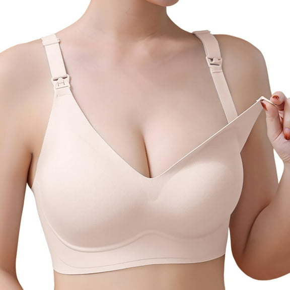khonts,Women's Soft Nursing Breastfeeding Bras Breathable Spaghetti Straps Bra Seamless Push up Lift Bralettes Beige XXXXL