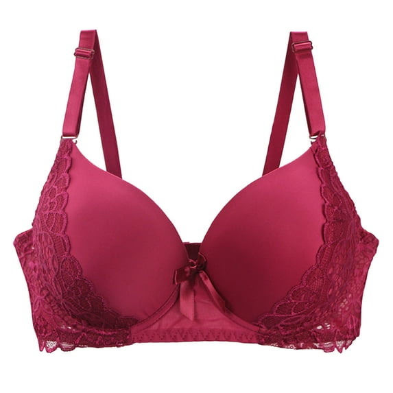 khonts,Women's Soft Push up Supportive Bras Lace Floral Padded Underwire Bra Sexy Gathering Lush Everyday Bralettes for Large Red 120E