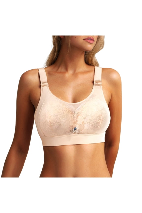 ,Women's Soft Wireless Lace Bras Push up Supportive Anti-Sagging Bra Breathable Lift Everyday Bralettes Beige B