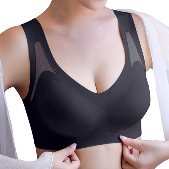 khonts,Women's Sports Full Support Sheer Bras Breathable Lightweight Comfort Seamless Bralettes Sleep Padded Workout Bras Black M