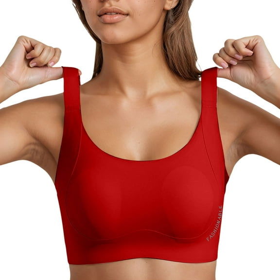 khonts,Women's Sports Supports Bras U Back Padded Low Impact Yoga Bra Workout Padded Push up Bralettes Red M