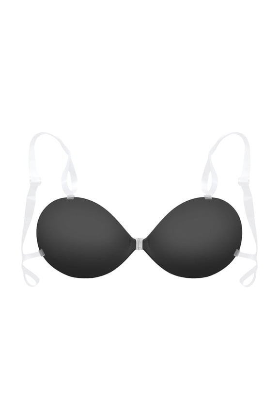 ,Women's Sticky Adhesive Bras Non- Invisible Seamless Push up Bra Removable Strap Reusable Silicone Backless Bralette Black D