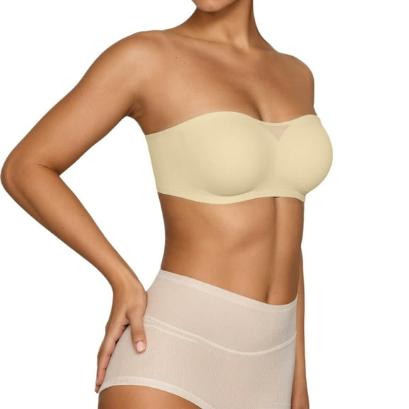 khonts,Women's Strapless Bra Tops Seamless Lingerie Soft Sexy Bralettes for Strapless Dress Tank Tops Light Yellow L