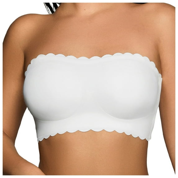 khonts,Women's Strapless Front Closure Seamless Bras Non- Comfortable Bandeau Soft Top Waving Edge Padded Bralettes White M