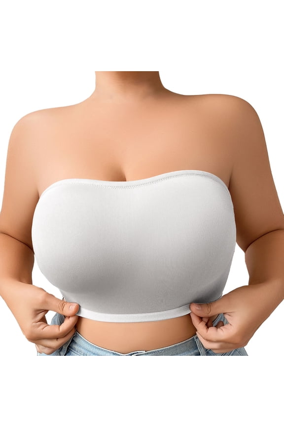 ,Women's Strapless Padded Bandeau Bra Full Coverage Comfy Tube Tops Invisible Straps Criss Cross Back Bralettes White L