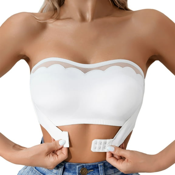 khonts,Women's Strapless Strapless Bra Front Hook Closure Wireless Seamless Sheer Design Comfortable Bralettes Everyday Wear White M