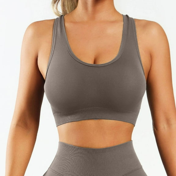 khonts,Women's Strappy Sports Bra Padded Push up Sport Bras Athletic Running Workout Bra Yoga Bralettes Khaki L