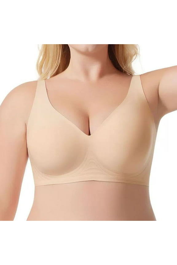 ,Women's Support V Bras Smooth Plunge No Underwire Bra Seamless T Shirt Sleep Everyday Bralettes Beige L