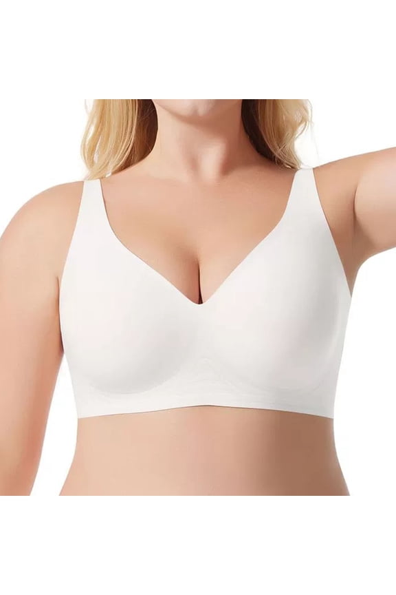 ,Women's Support V Bras Smooth Plunge No Underwire Bra Seamless T Shirt Sleep Everyday Bralettes White L
