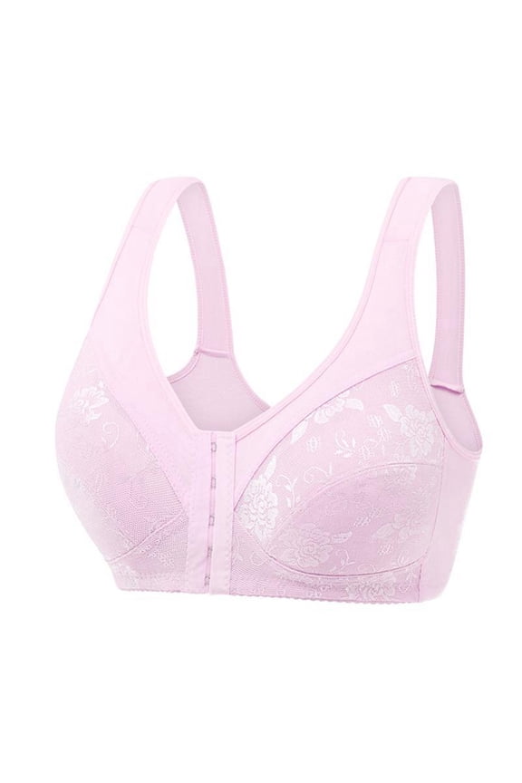,Women's Supportive Front Hook Closure Bras Lift Full Coverage Bras Support Wireless Push up Bra Pink 90C