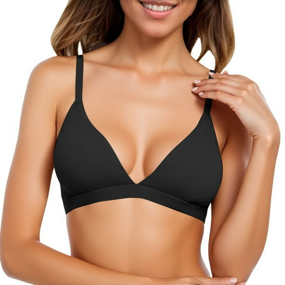 khonts,Women's Triangle Cup Spaghetti Strap Bras Wireless Sexy Plunge Bralettes Seamless Comfortable Bra Black XL