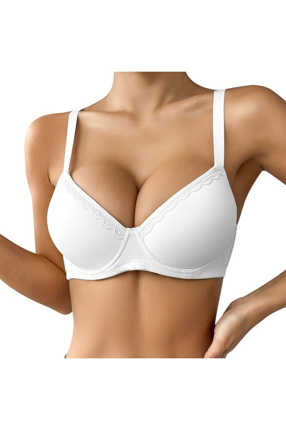 ,Women's Underwire Full Coverage Deep V Bras Breathable Supportive Anti Sagging Bra Push up Lifting Gathering Bralettes White 85B