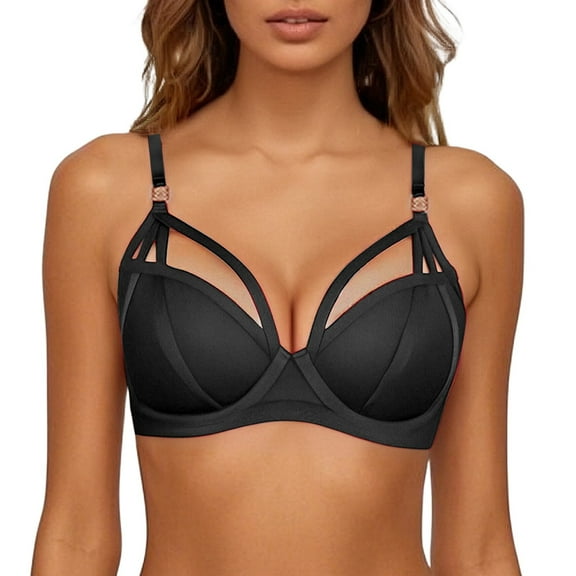 khonts,Women's Underwire Sexy Gathering Bra Push up High Support Bras Adjustable Strap Thin Padded Bralettes Black 38