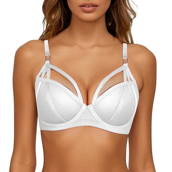 khonts,Women's Underwire Sexy Gathering Bra Push up High Support Bras Adjustable Strap Thin Padded Bralettes White 38