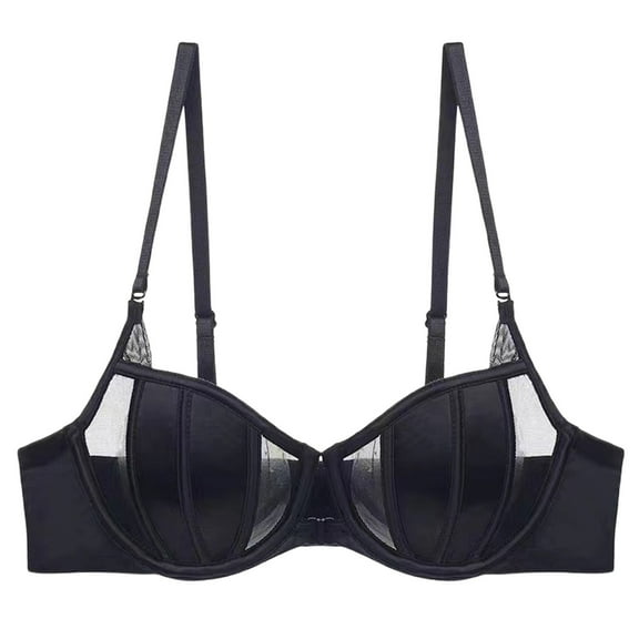 khonts Women's Underwire Sheer Bras See Through Demi Bra Push up Lush Lifting Bralettes Black 38