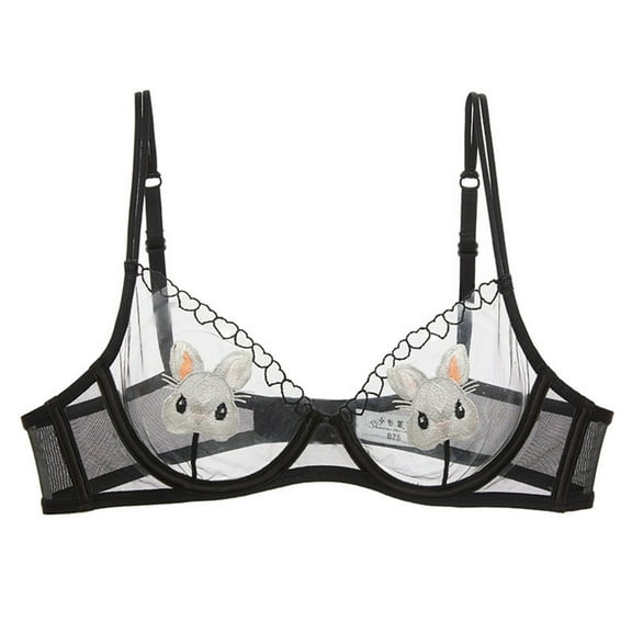 khonts,Women's Unlined Underwire Graphic Embroidered Bra Sexy See Through Supportive Bras Adjustable Spaghetti Strap Bralettes Black 38