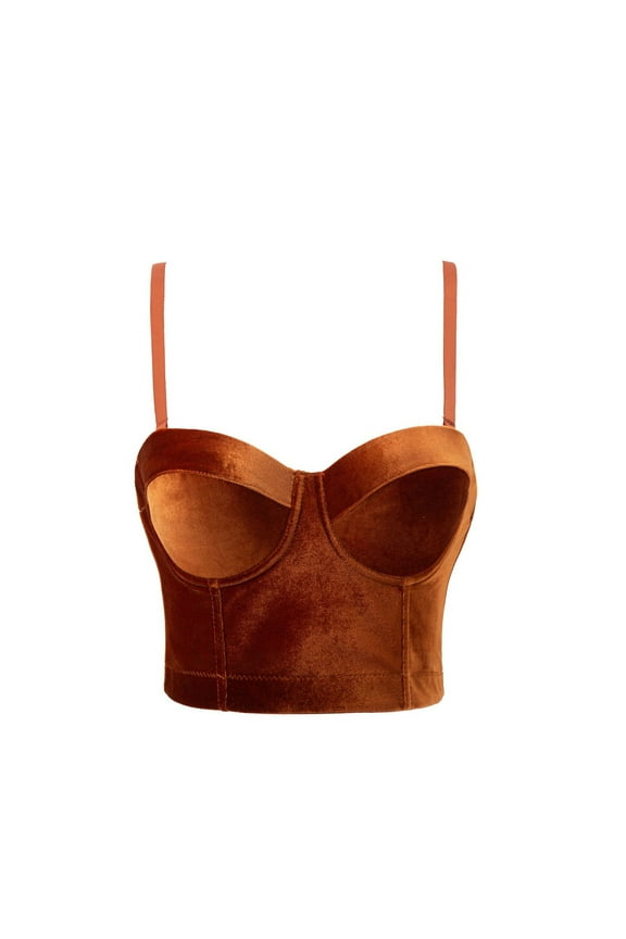 ,Women's Velvet Soft Bustier Crop Top Push up Corset Sexy Stylish Outdoor Top Bras Gold L