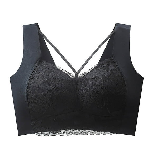 khonts,Women's Wide Straps Wireless Bras Push up Supportive Gathering Bra Sexy Leisure Lift Bralettes for Large Black XXXXL