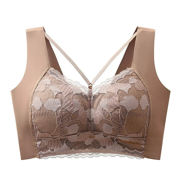 khonts,Women's Wide Straps Wireless Bras Push up Supportive Gathering Bra Sexy Leisure Lift Bralettes for Large Brown XXXXL