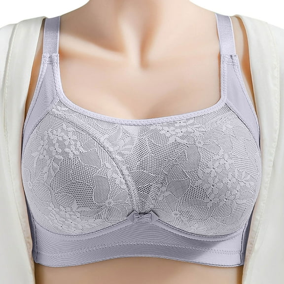 khonts,Women's Wireless Adjustable Straps Bra Full Coverage Comfy Lifting Bralettes Breathable Stretch Floral Lace Bra Grey 36