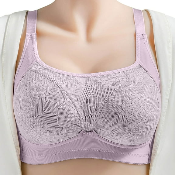 khonts,Women's Wireless Adjustable Straps Bra Full Coverage Comfy Lifting Bralettes Breathable Stretch Floral Lace Bra Light Purple 36