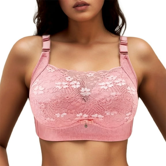khonts,Women's Wireless Anti-Sagging Supportive Bras Full Coverage Lace Bra Push up Everyday Sleep Bralettes Pink E