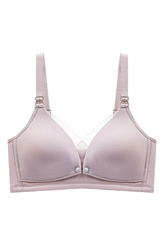 ,Women's Wireless Front Snap Closure Bras Seamless Comfort Bra Sheer Full Coverage Soft Bralettes for Nursing and Maternity Purple 42