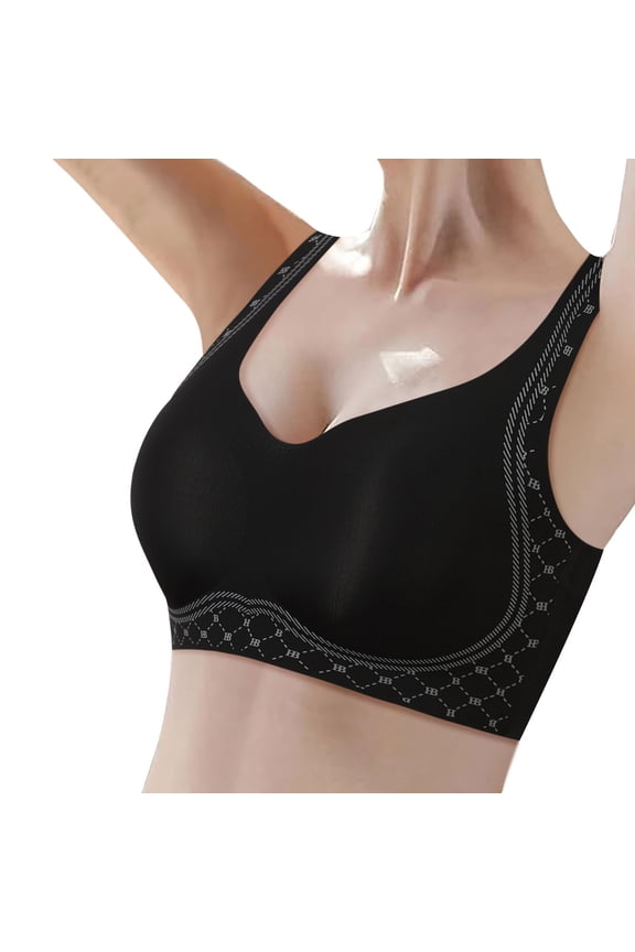 ,Women's Wireless Push up Supportive Bras Soft Support Seamless Bra Lift Breathable Full Coverage Bralettes Black M