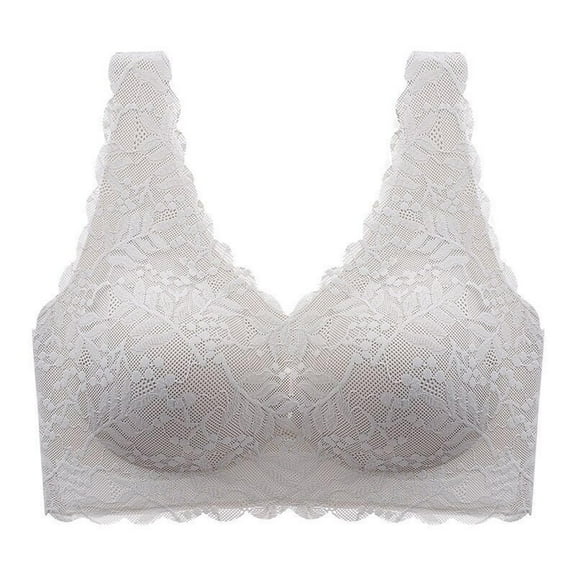 khonts,Women's Wireless Sexy Floral Printed Bras Supportive Wide Straps Push up Bra Lift Soft Comfy Sports Bralettes Grey M