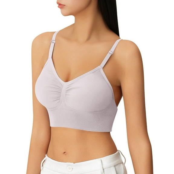 khonts,Women's Wireless Soft Camisole Padded Full Coverage Gym Bras Adjustable Strap Yoga Crop Tops White XL