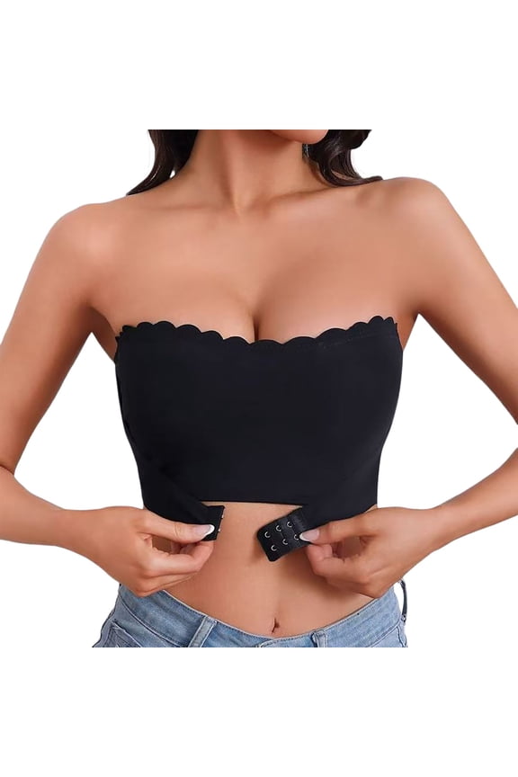,Women's Wireless Strapless Front Hook Closure Bras Non- Bandeau Push up Backless Breathable Everyday Bras Black XL