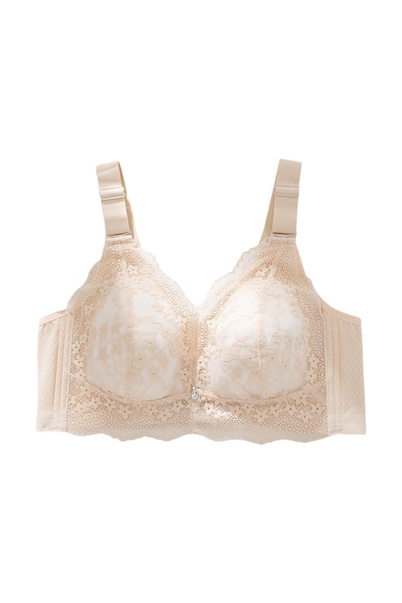 ,Women's Wireless Supportive Push up Bras Full Coverage Lift Breathable Bra Comfort Stretch Floral Lace Adjustable Straps Bralettes Beige D