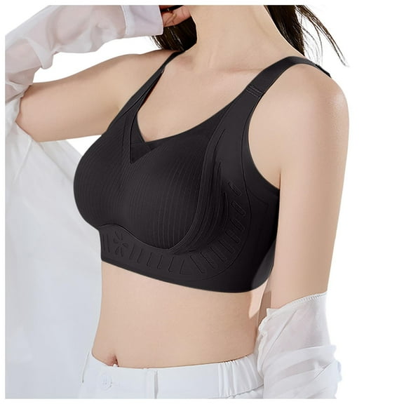 khonts,Women's Wireless Supportive V Neck Bras Seamless Full Coverage Soft Bra Comfort Soft Breathable Bralettes Black XXXL