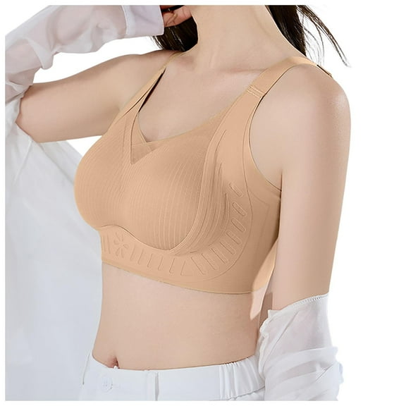 khonts,Women's Wireless Supportive V Neck Bras Seamless Full Coverage Soft Bra Comfort Soft Breathable Bralettes Coffee L