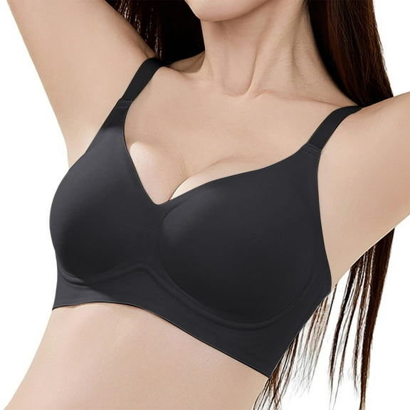 khonts,Women's Wireless Wireless Push up Bras Seamless Supportive Full Coverage Bra Regular Fit V-Neck Bralettes Black XXL