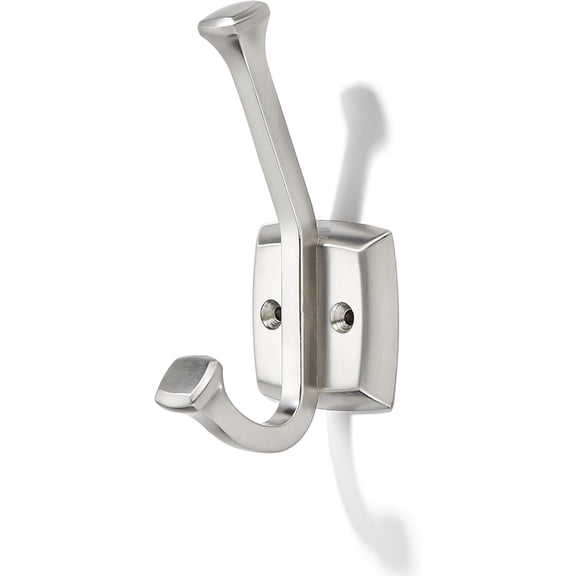 khtumeware 5 Pack Double Prong Decorative Modern Decor Wall Hook | Brushed Satin Nickel Hook for Coats, Hats, Backpacks, Bags | Hooks for Bathroom, Bedroom, Closet, Entryway, Laundry Room, Office