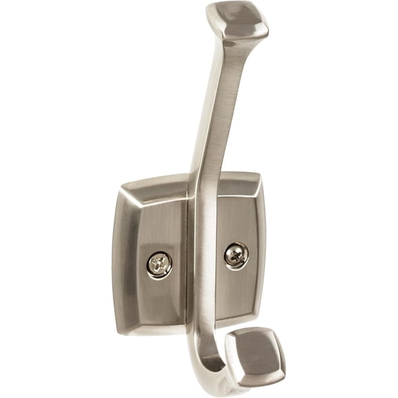 khtumeware 5 Pack Double Prong Decorative Modern Decor Wall Hook | Brushed Satin Nickel Hook for Coats, Hats, Backpacks, Bags | Hooks for Bathroom, Bedroom, Closet, Entryway, Laundry Room, Office