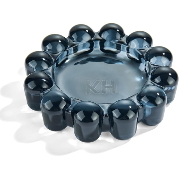 khtumeware Grey Bubble Glass Candle Dish Modern Clear Glass Candle Holder for Tealights & Diffusers, Decorative Tray for Home & Tabletop Decor1 Pack