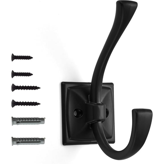 Khtumeware Wall Hooks,5 Pack Coat Hooks Hardware Towel Hooks for Hanging Coats Black Robe Hooks Wall Mounted with Screws for Key, Towel, Bags, Cup.