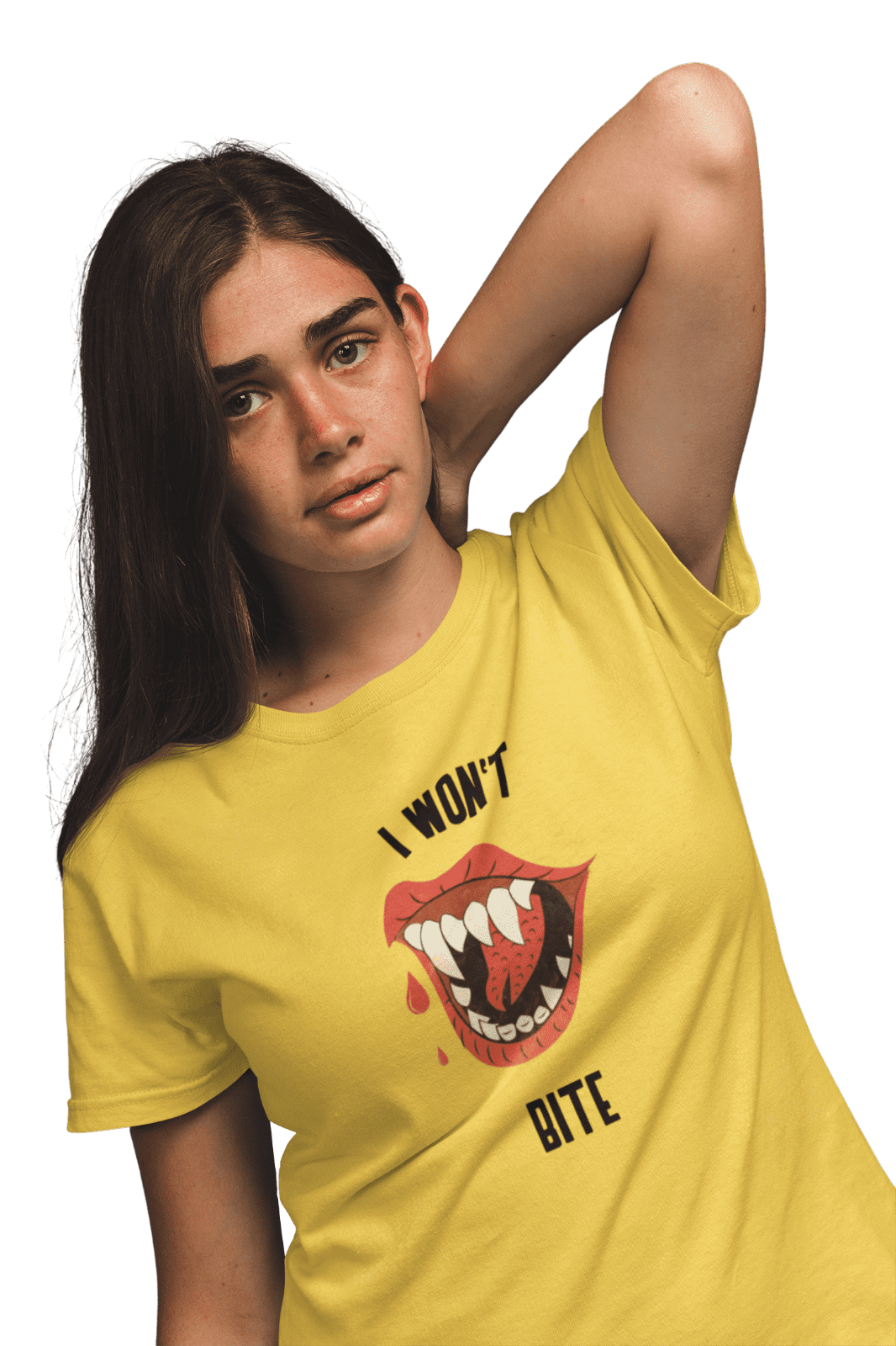 kiMaran Fun Horror T-Shirt Vampire Teeth I WON'T BITE Unisex Short