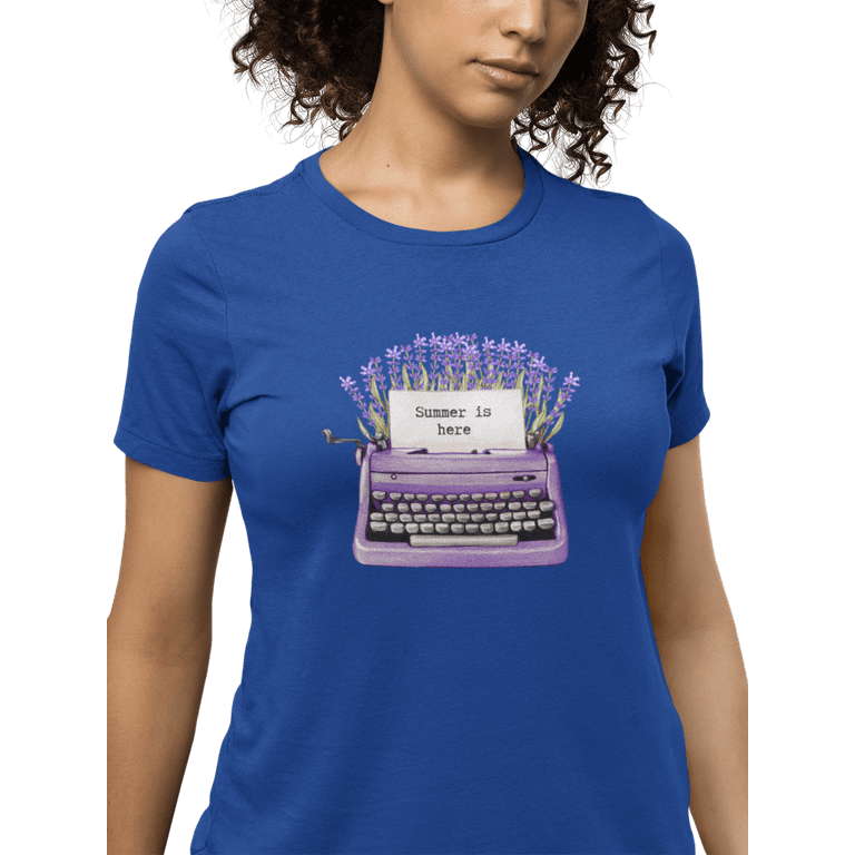 kiMaran Lavender Vintage Typewriter Summer is~ T-Shirt Unisex Short Sleeve  Tee (True Royal L)
