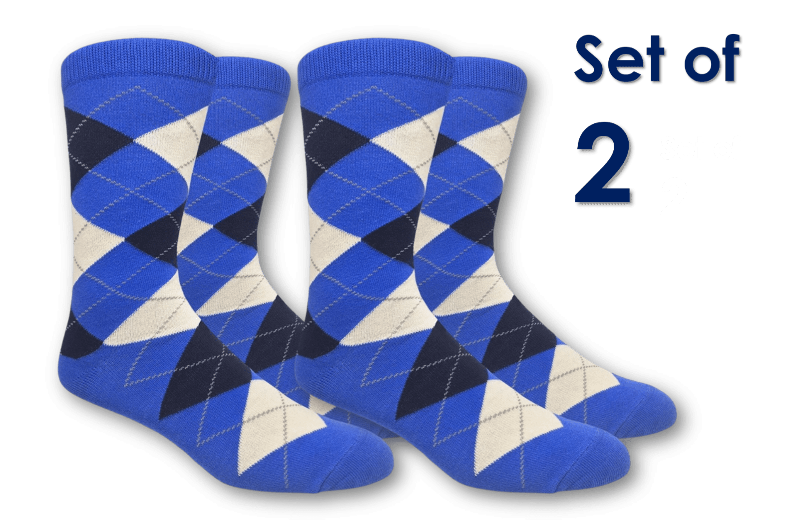 kiMaran Men s Argyle Crew Socks 2 PAIR SET All Season Classic Design Wedding Diamond Argyle Pattern Dress Socks Royal Blue