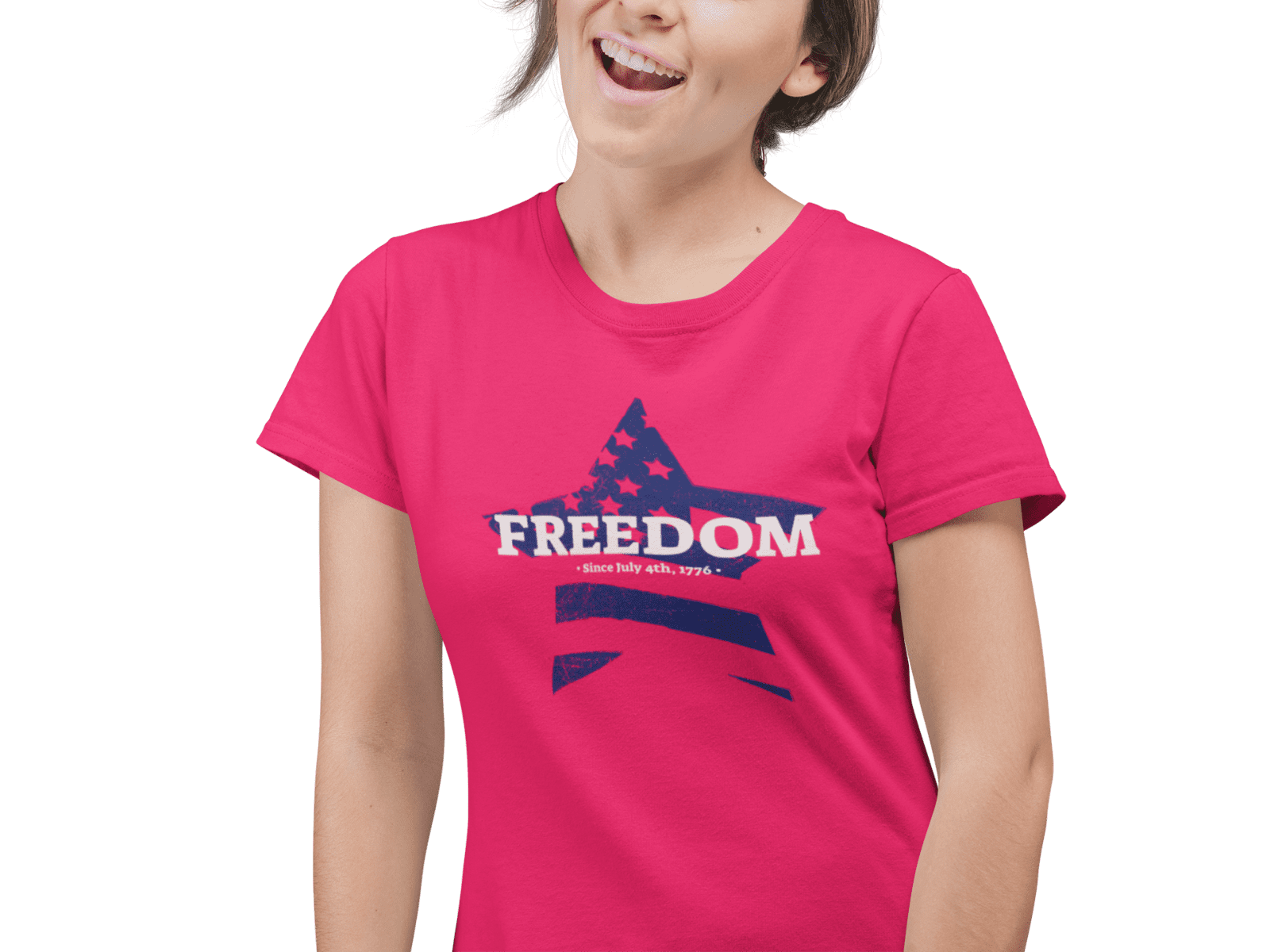 kiMaran T-Shirt FREEDOM America Flag Stars Patriotic Unisex Short Sleeve  Tee (Fuchsia M) 