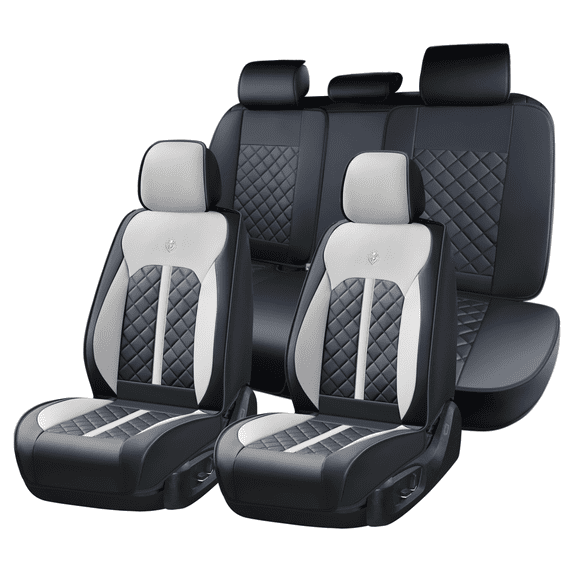 For kia Rio 2017 Car Seat Covers, Black and Gray Car Seat Covers, Waterproof Faux Leather, 5 Piece Full Set, Easy to Clean and Install, Non-slip, Suitable for All Seasons