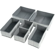 Kibhous 6-Piece Foldable Fabric Storage Box, Foldable Closet Organizer, Fabric Storage Cube, Dresser Drawer Organizer, Container with Drawer Divider, Clothes,Socks, Underwear Storage Box, White