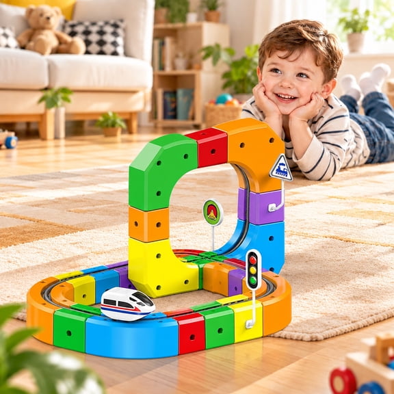 kiddibo 3d train set, Track Building Set, Modular Electric Railway Construction Toy with Snap-Together Pieces, Looping & Elevated Track Designs, Creative Build-and-Rebuild Play for Friends and Family