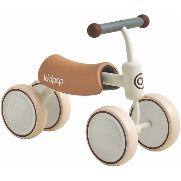 Kidpop Big Bee 4-Wheel Baby Balance Bike and Toddler Ride-On Toy for Indoor Outdoor, 8 to 18 Months, White